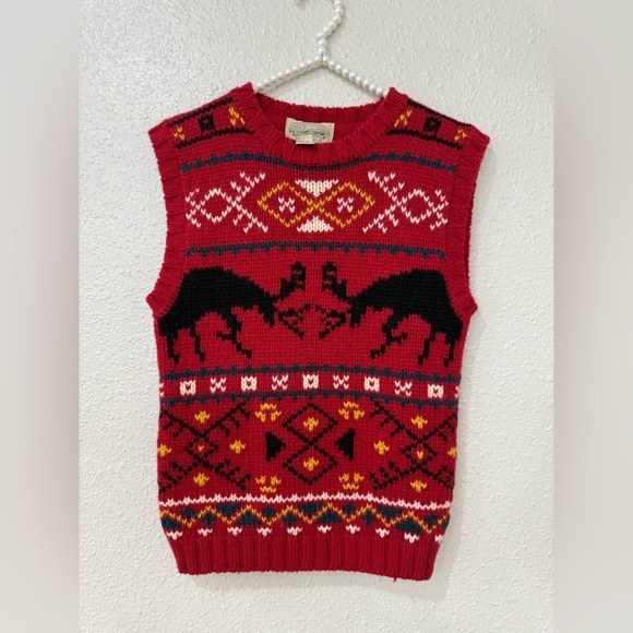 Vintage Knit Wool Vest, fighting elk deer design Size S - Picture 4 of 7